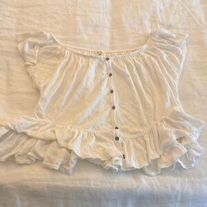 Free People White Ruffled Women's Off The Shoulder Top